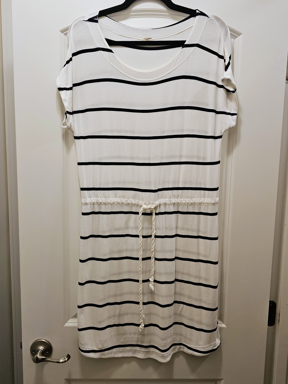 J.Crew Nautical Stripe Drawstring Waist Jersey Dress White Navy Size Small - Picture 3 of 8